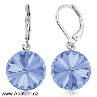 Swarovski Elements Rivoli vlepený krystal 12mm - Ocelové náušnice visací bimbací modré kulaté 31106.5 Light Sapphire (modrá světlá, blankytná)