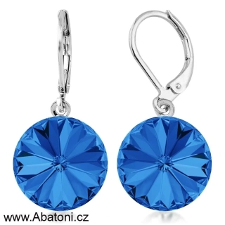 Swarovski Elements Rivoli vlepený krystal 12mm - Ocelové náušnice visací bimbací modré kulaté 31106.5 Sapphire (modrá královská)