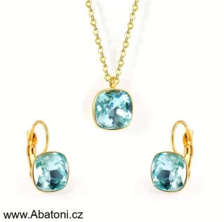 Steel Jewelry souprava - chirurgická ocel - dámská - tyrkysová - 220132 čtvereček - zlaceno