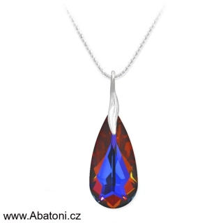 Swarovski Elements Teardrop krystal 24mm - Stříbrný náhrdelník (přívěsek + řetízek) visací oranžovo modrá slza, kapka 34252.3 Volcano (oranžová, modrá, duhová, ohnivá)