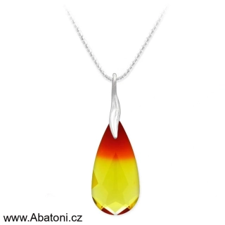 Swarovski Elements Teardrop krystal 24mm - Stříbrný náhrdelník (přívěsek + řetízek) visací žluto oranžová slza, kapka 54035.3 Fire Opal (oranžovo žluto červená, ohnivá)
