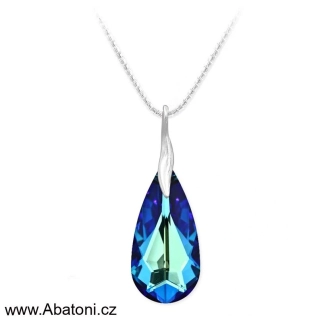 Swarovski Elements Teardrop krystal 24mm - Stříbrný náhrdelník (přívěsek + řetízek) visací modrá slza, kapka 34252.3 Bermuda Blue (modrá, mořská, duhová, měňavá)
