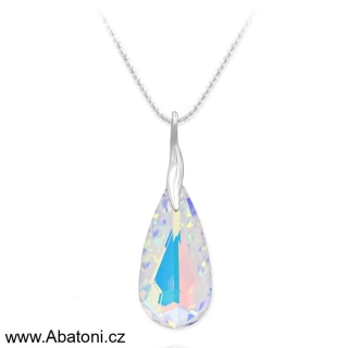 Swarovski Elements Teardrop krystal 24mm - Stříbrný náhrdelník (přívěsek + řetízek) visací bílá duhová slza, kapka 54035.2 Crystal AB (bílá, křišťálová, duhová, měňavá)