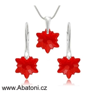 Swarovski Elements Edelweiss Snowflake krystal 18mm - Stříbrná sada (set, souprava) náušnice a přívěsek s řetízkem červená vločka, protěž, kytička 34221.1 Light Siam (červená)