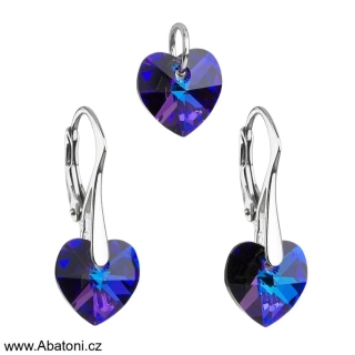 Sada šperků s krystaly Swarovski náušnice a přívěsek fialovo modrá srdce 39003.5 Heart krystal visací Heliotrope (fialová, modrá, duhová)