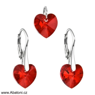 Sada šperků s krystaly Swarovski náušnice a přívěsek červená srdce 39003.4 Heart krystal visací Light Siam (červená)