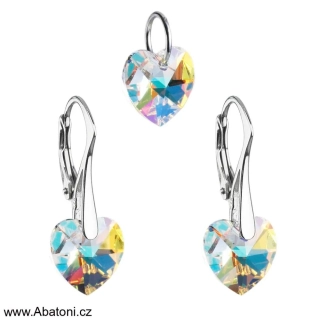 Sada šperků s krystaly Swarovski náušnice a přívěsek AB efekt srdce 39003.2 Heart krystal visací Crystal AB (bílá, křišťálová, duhová, měňavá)