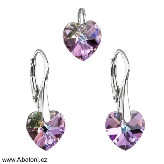 Sada šperků s krystaly Swarovski náušnice a přívěsek fialová srdce 39003.5 Heart krystal visací Vitrail Light (růžová, fialová, tyrkysová, duhová)