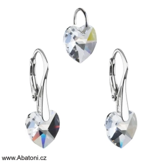 Sada šperků s krystaly Swarovski náušnice a přívěsek bílá srdce 39003.1 Heart krystal visací Crystal (bílá, čirá, křišťálová)