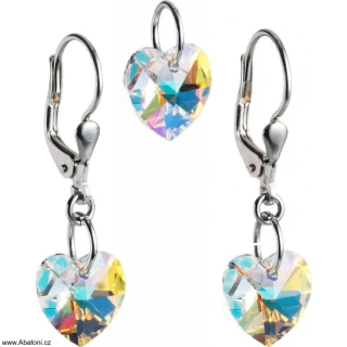 Sada šperků s krystaly Swarovski náušnice a přívěsek AB efekt srdce 39003.2 Heart krystal visací bimbací Crystal AB (bílá, křišťálová, duhová, měňavá)