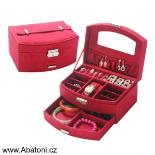 Gaira® Dvoupatrová sametová šperkovnice se šuplíčkem 9022-25 - vínově červená - red wine