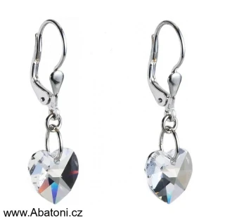 Swarovski Elements Heart krystal 10mm - Stříbrné náušnice visací bimbací bílé srdce, srdíčka 31125.1 Crystal (bílá, čirá, křišťálová)
