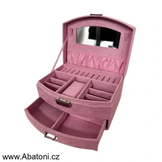 Gaira® Dvoupatrová sametová šperkovnice se šuplíčkem 9022-17 - růžová - pink