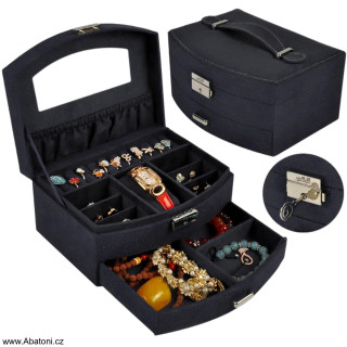 Gaira® Dvoupatrová sametová šperkovnice se šuplíčkem 9022-10 - černá - black
