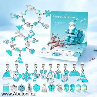 Abatoni Vánoční Adventní kalendář se 2 náramky a 22 přívěsky - barva stříbrná, tyrkysová a bílá (sada pro výrobu náramků)